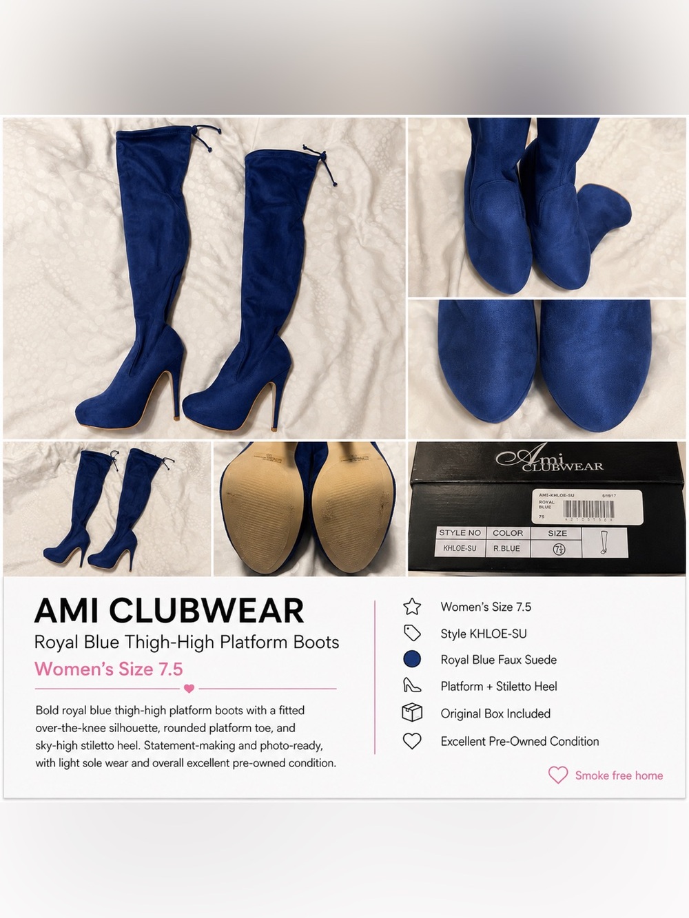 Ami Royal Blue Over-the-Knee Platform Boots